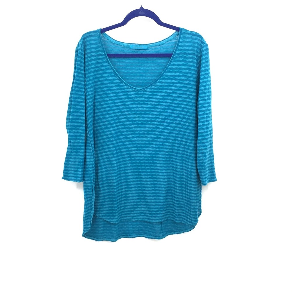Cut Loose Blue Stripped v‎ neck lagenlook boho sustainable top long sleeve top S
